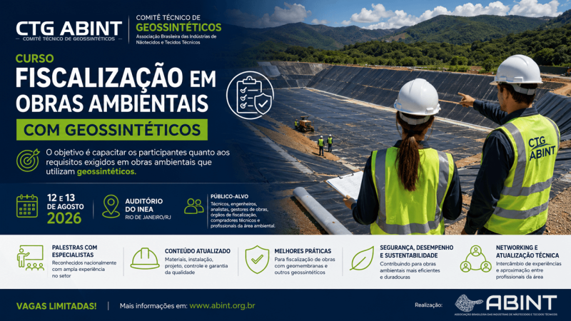 Rio de Janeiro: CTG ABINT promover&aacute; Curso de Fiscaliza&ccedil;&atilde;o em Obras Ambientais com Geossint&eacute;ticos